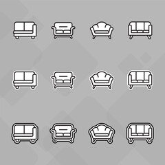 Furniture icons set,Collection of sofa, armchair, wardrobe, bedroom table, interior, Chair and Sofa of front view line icon