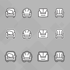 Furniture icons set,Collection of sofa, armchair, wardrobe, bedroom table, interior, Chair and Sofa of front view line icon
