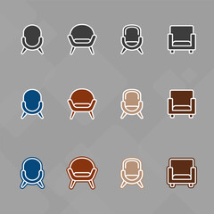 Furniture icons set,Collection of sofa, armchair, wardrobe, bedroom table, interior, Chair and Sofa of front view line icon