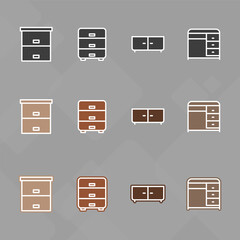 Furniture icons set,Collection of sofa, armchair, wardrobe, bedroom table, interior, Chair and Sofa of front view line icon