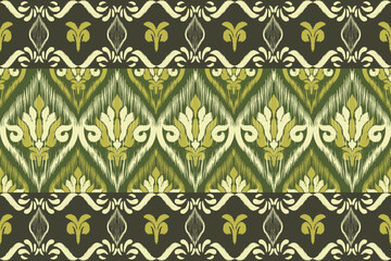 Ikat seamless floral pattern on yellow blue tone , Motif ethnic floral seamless textil, embroidery, print striped ornament floral, pattern, design for wrapping, silk, scarf, background, text