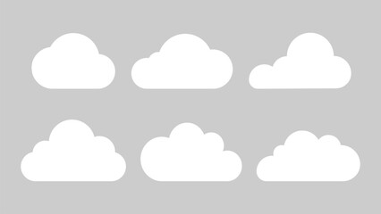 Fototapeta premium Set of white cloud icons. Various cloud shapes, cloud patterns, cloud designs, perfect for weather or sky themes. Weather illustration, vector set.