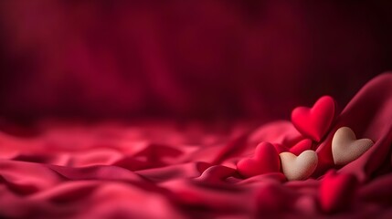 Hearts, Love, Romance, Romantic Red and Gold Hearts on Silk Fabric