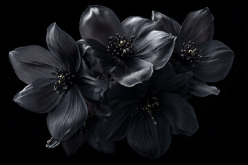 a bunch of black flowers on a black background