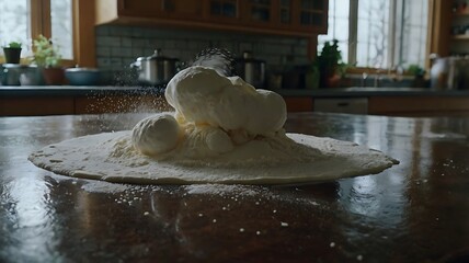 Immersive POV of Kitchen Counter Mid-Recipe with Flour Clouds and Realistic Spills