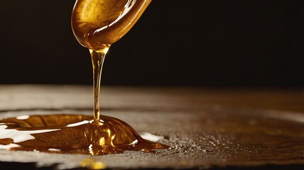 Cinematic Honey Dripping from Wooden Dipper in Warm Golden Lighting