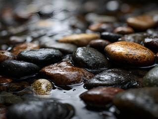 Wet River Stones Close Up for Relaxation and Natural Beauty