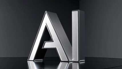 Sleek Brushed Aluminum AI Letters on Glossy Black Surface with Soft Rim Light - Powered by Adobe