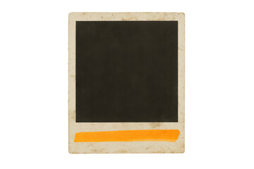 Fototapeta premium Vintage blank instant photo frame with orange tape isolated on white