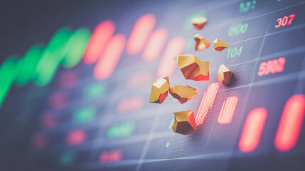 Financial Data and Gold Nuggets: A vibrant and conceptual illustration of the financial markets. The image captures the essence of market fluctuations, business, investment.