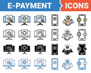 E-payment banner icon set with multiple style collection.