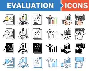 Evaluation banner icon set with multiple style collection.