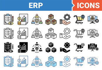 ERP concept for enterprise resource planning banner icon set with multiple style collection.