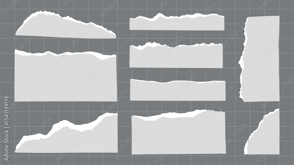 Poster collection of torn paper edges. torn paper in various shapes. realistic torn paper texture. perfect 