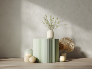 Elegant Interior Still Life Featuring Vase, Podium and Decorative Objects