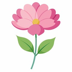 Naklejka premium Pink flower with green leaves isolated on white background