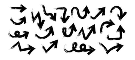 Hand Drawn Arrows Set vector collection, Grunge arrow brush drawn, sketched scribbles doodle symbols decorative element design illustration