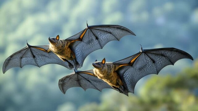 Two bats flaying in the sky in the broad day light