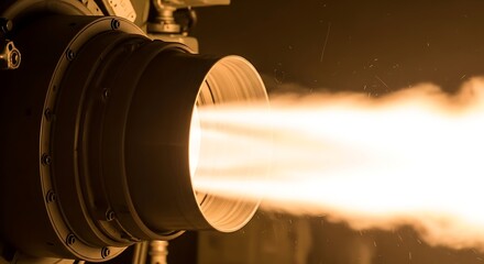 Rocket Engine Test Firing Intense Heat and Exhaust Plume.