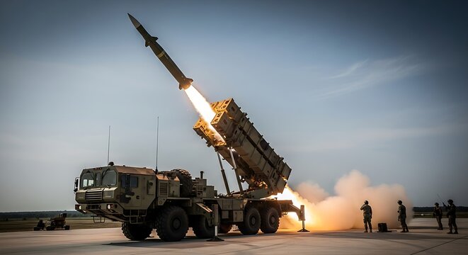 Patriot Missile Launch Powerful Display of Military Technology and Defense Readiness.