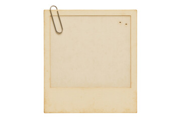 Blank instant photo frame with paper clip isolated PNG with Transparent Background