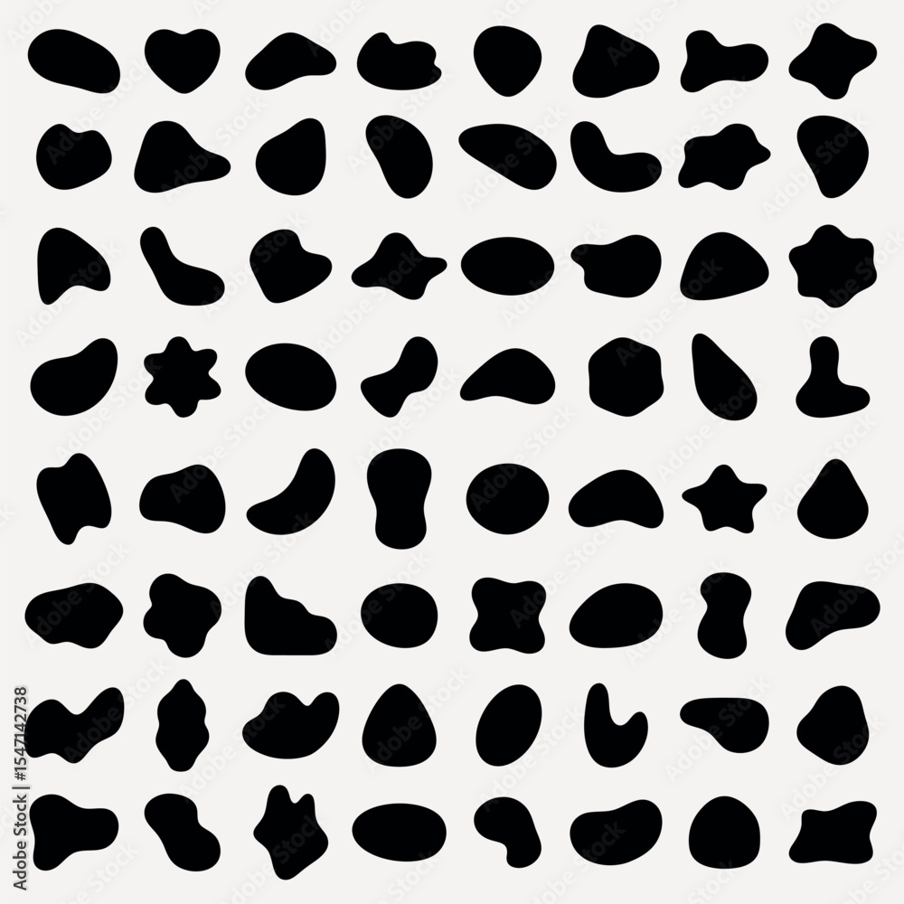 Poster abstract black shapes on a white background. organic, irregular forms. various blob-like, fluid shap