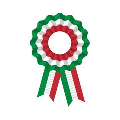 green white red rosette, italian or mexican national flag colors award, winner medal with ribbons vector template, independence day bow