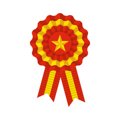 red yellow rosette, chinese or vietnamese national flag colors award, winner medal with ribbons vector template, independence day bow