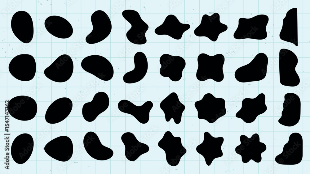 Poster abstract black shapes on a white background. organic, irregular forms. various blob-like, fluid shap