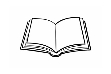 Open Book Black and White Line Drawing Illustration