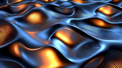 Abstract, Background, Blue, Abstract Blue and Orange Metallic Wave Texture