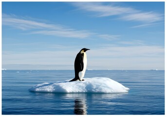 Fototapeta premium Emperor Penguin Standing Alone on Iceberg