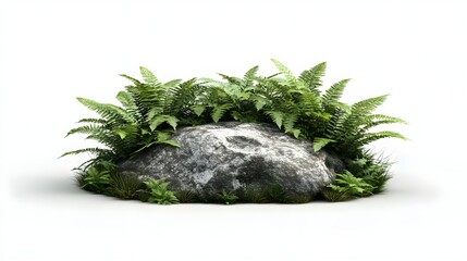 Rock, Stone, Boulder, Lush Ferns Growing on a Rock