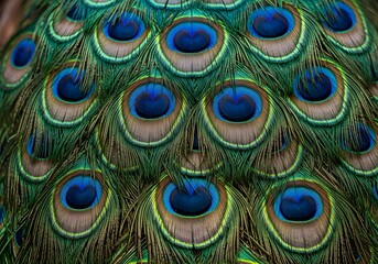 Obraz premium Peacock feather texture with vivid blue and green hues