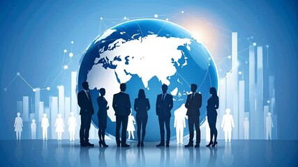 Global business team in front of a world map - Powered by Adobe