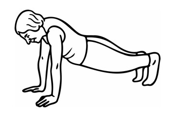 Elderly Person Performing a Plank Exercise Black Line Art