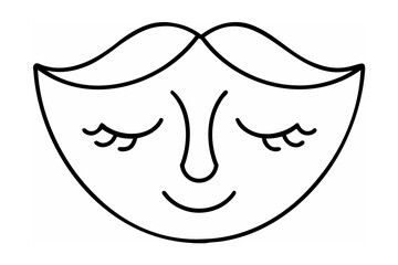 Simple Line Drawing Happy Face Closed Eyes Mustache