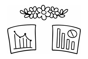 Line art charts graphs floral design element bar chart