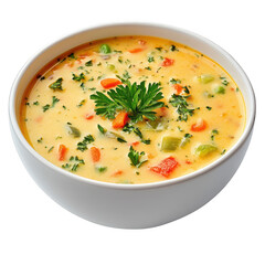 Creamy vegetable soup in bowl isolated on transparent background