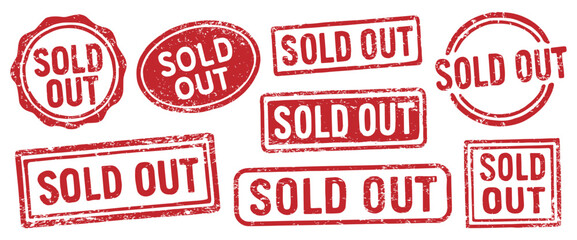 Sold Out Red Rubber Seal Stamp Label. Grunge Texture Effect. Vector illustration image. Isolated on white background.