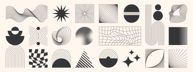 Selbstklebende Fototapeten Abstract minimal element mid century vector set. Aesthetic contemporary stripe line art, geometric shape in monochrome. Art form design for wall art, decoration, wallpaper. © TWINS DESIGN STUDIO