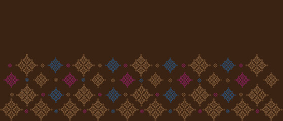 Batik Songket traditional design background. Seamless pattern embroidery Embroidery on fabric. Seamless pattern. Vector illustration for web design or print.