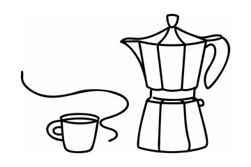 Line Art Coffee Maker and Mug with Steam vector