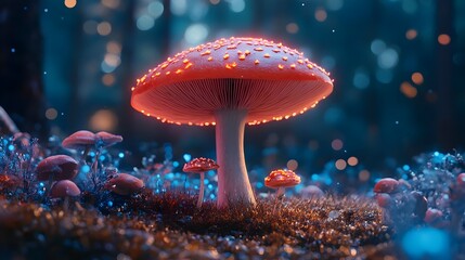 Mushroom, Mushrooms, Fungi, Enchanting Glowing Mushrooms in a Magical Forest