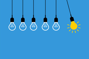 light bulb pendulum, new idea chain reaction concept, perpetual motion illustration, transfer soft hard skill from leader to team
