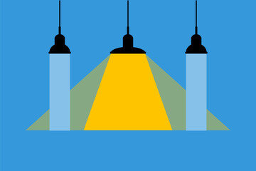 new idea vector concept, three different roof lamp, narrow white and wide yellow light illustration, leadership and teamwork vector