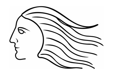 Black Line Art Profile Woman Long Flowing Hair face