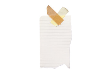 blank lined paper with tape isolated on transparent background,note paper message office business...