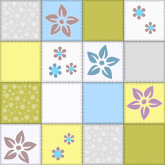 Lazy patchwork sewing from colorful patches with stitching 