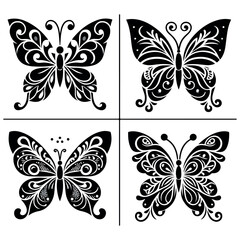 Fototapeta premium Black butterfly silhouette vector set highquality insect clipart